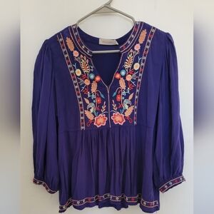 Violet & Claire Royal Blue Embroidered Blouse